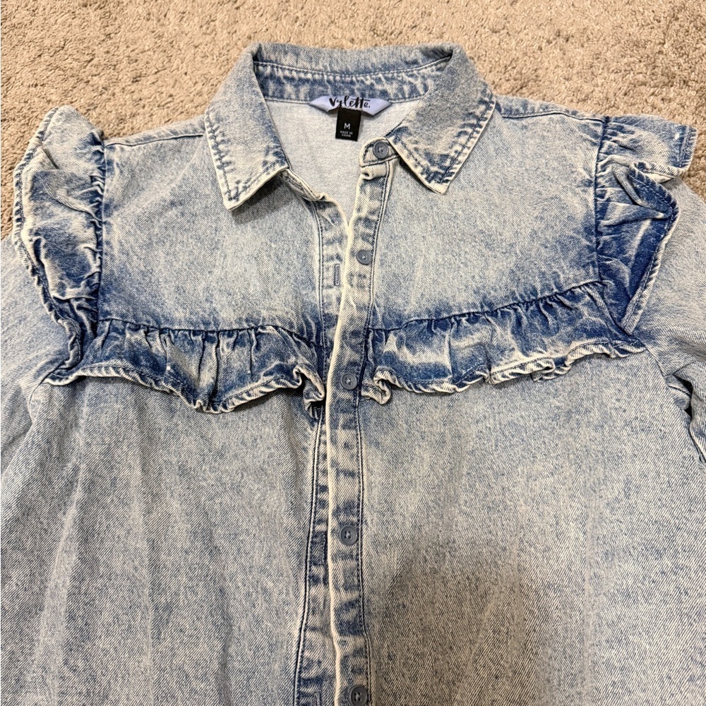 Vylette Ruffled Denim Button-Up - Picture 2 of 4